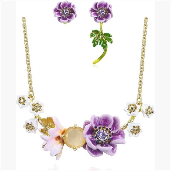 Jewelry - 18K Gold Plated Handmade Floral Bangle and Necklace Set